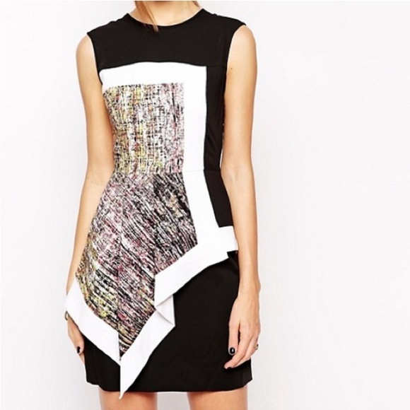 BCBGMaxAzria Alessandra Peplum Abstract Mini Dress Black Multi Sleeveless Sz 8 - Picture 1 of 16